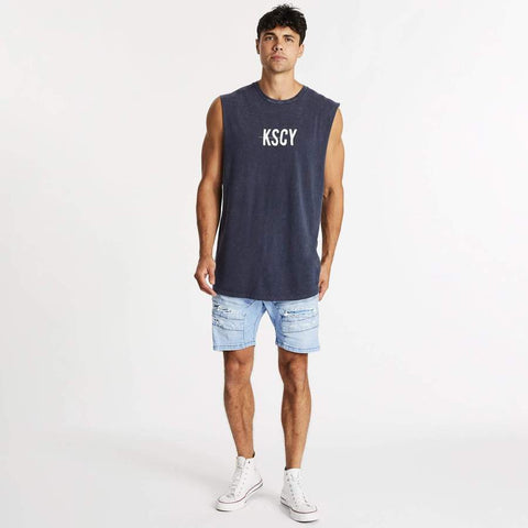 KISS CHACEY Now & Forever Dual Curved Muscle Tee - Acid Navy