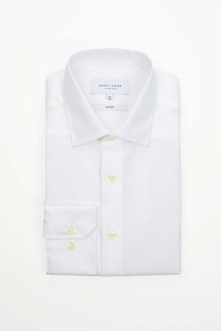HARDY AMIES HA001SF Herringbone L/S Business Shirt - White