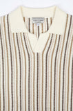 JAMES HARPER JHK761 Striped Open Neck Polo Knit Shirt - Natural