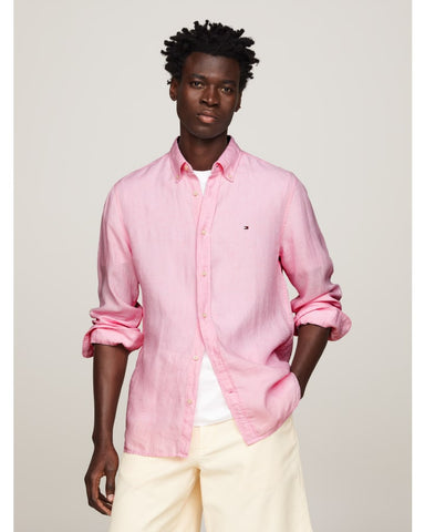 TOMMY HILFIGER MW0MW34602_TJS Pigment Dyed Linen Regular Fit Shirt - Pink Crystal