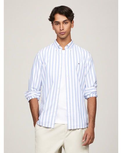 TOMMY HILFIGER MW0MW37301_0A4 Oxford Bold Stripe LS Shirt - White Base/Blue Stripe