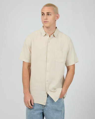 SILENT THEORY 40X0171 Short Sleeve Linen Shirt II - Natural