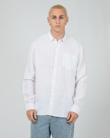 SILENT THEORY 40X0172 Long Sleeve Linen Shirt II - White