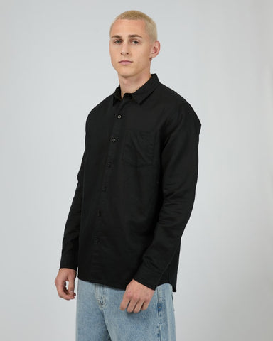 SILENT THEORY 40X0172 Long Sleeve Linen Shirt II - Black