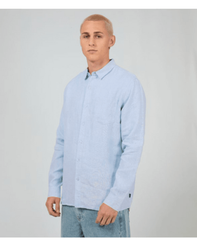 SILENT THEORY 40X0172 Long Sleeve Linen Shirt II - Blue