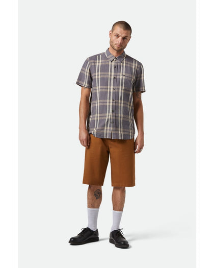 BRIXTON CHARTER LINEN BLEND S/S SHIRT 01441 - Char/Beige Plaid