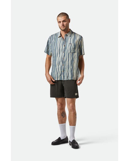 BRIXTON CRU Oxford Stripe S/S Shirt - Basalt Blue/Painterly Stripe