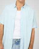 SILENT THEORY 40X0185 Textured Linen S/S Shirt - Pale Blue