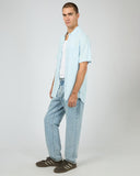 SILENT THEORY 40X0185 Textured Linen S/S Shirt - Pale Blue