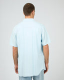 SILENT THEORY 40X0185 Textured Linen S/S Shirt - Pale Blue