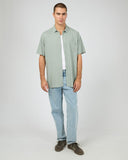 SILENT THEORY 40X0185 Textured Linen S/S Shirt - Green