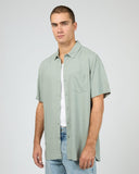 SILENT THEORY 40X0185 Textured Linen S/S Shirt - Green