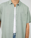 SILENT THEORY 40X0185 Textured Linen S/S Shirt - Green