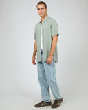 SILENT THEORY 40X0185 Textured Linen S/S Shirt - Green