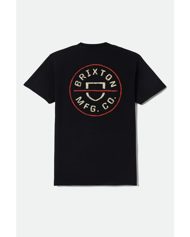 BRIXTON CREST II S/S STANDARD TEE - Black/Ivory/Brick Red
