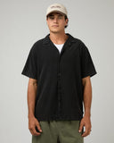 SILENT THEORY Textured Acid Wash S/S Shirt - Washed Black