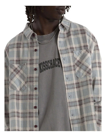 KISS CHACEY Driver Casual Long Sleeve Shirt - Grey Check