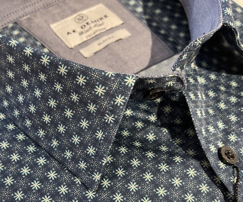 AK DEMIRE AK-555 L/S Geo Print Shirt - Blue/Green