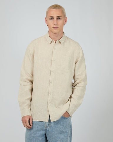 SILENT THEORY 40X0172 Long Sleeve Linen Shirt II - Natural