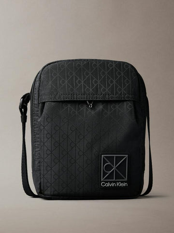 CALVIN KLEIN 4D3303G Allover Emblem Logo Jacquard Reporter Bag - Black