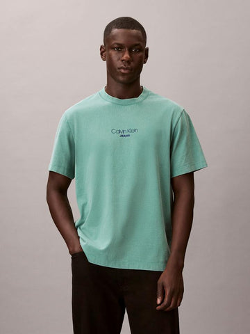CALVIN KLEIN Acid Wash Logo Graphic Tee - Wild Green
