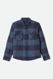 BRIXTON BOWERY L/S FLANNEL - Bering Sea/Mood Indigo/Adrenaline Rush