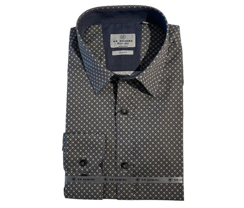 AK DEMIRE AK-553 L/S Geo Print Shirt - Green/Stone