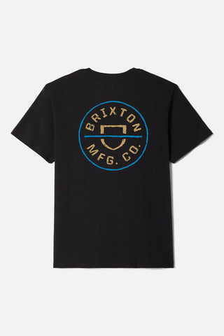 BRIXTON CREST II S/S STANDARD TEE - Black/Copper/Medium Blue