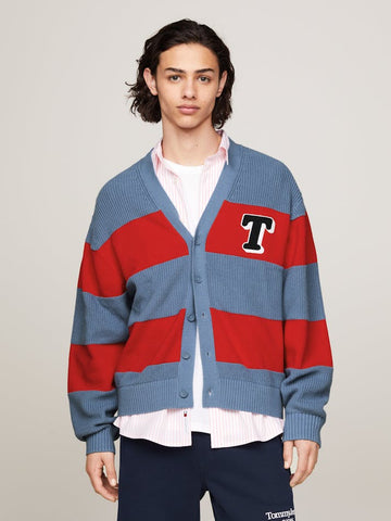 TOMMY HILFIGER DM0DM18875 Textured Knit Stripe Cardigan - Charmed/Deep Crims