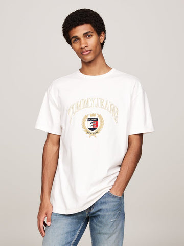 TOMMY HILFIGER DM0DM19690 Logo Embroidery Crew Neck Tee - Ancient White