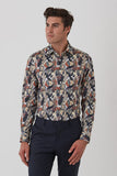 CAMBRIDGE Parkdale FCU332 L/S Floral Print Shirt - Denim
