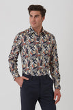 CAMBRIDGE Parkdale FCU332 L/S Floral Print Shirt - Denim