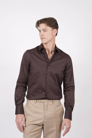 HARDY AMIES HA493SF Slim Fit Plain Shirt - Espresso