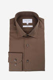 HARDY AMIES HA497SF Slim Fit Plain Shirt - Chocolate