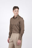HARDY AMIES HA497SF Slim Fit Plain Shirt - Chocolate