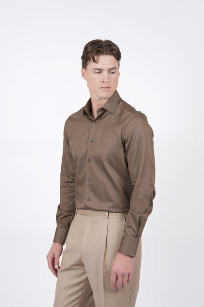HARDY AMIES HA497SF Slim Fit Plain Shirt - Chocolate