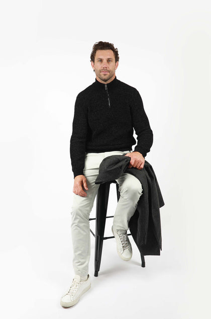 JAMES HARPER JHK72 1/4 Zip Fleck Knitwear - Black