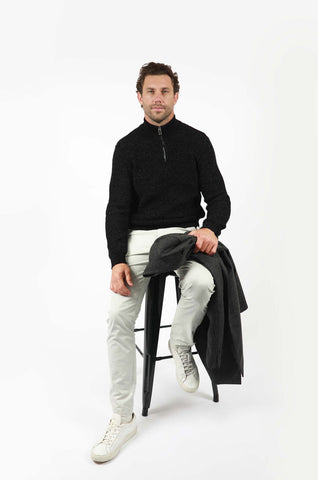JAMES HARPER JHK72 1/4 Zip Fleck Knitwear - Black