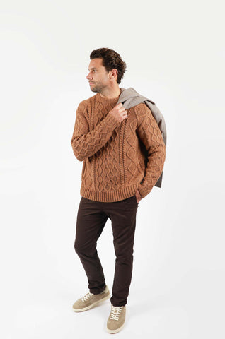 JAMES HARPER JHK73 Cable Crew Knitwear - Latte