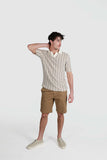 JAMES HARPER JHK761 Striped Open Neck Polo Knit Shirt - Natural
