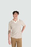 JAMES HARPER JHK761 Striped Open Neck Polo Knit Shirt - Natural