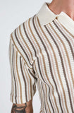 JAMES HARPER JHK761 Striped Open Neck Polo Knit Shirt - Natural