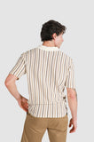 JAMES HARPER JHK761 Striped Open Neck Polo Knit Shirt - Natural