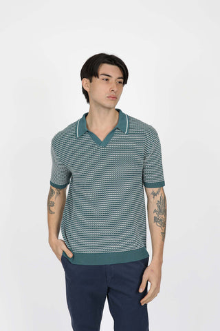 JAMES HARPER JHK78 Open Neck Polo Knit Shirt - Forest