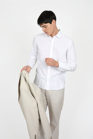 JAMES HARPER JHS554 Long Sleeve Linen Shirt - White