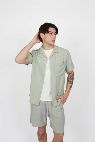JAMES HARPER JHS604 Cuban Collar Short Sleeve Linen Shirt - Foam