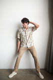 JAMES HARPER JHS611 Floral Short Sleeve Watercolour Linen Shirt - Natural