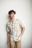 JAMES HARPER JHS611 Floral Short Sleeve Watercolour Linen Shirt - Natural