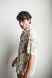 JAMES HARPER JHS611 Floral Short Sleeve Watercolour Linen Shirt - Natural