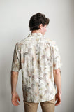 JAMES HARPER JHS611 Floral Short Sleeve Watercolour Linen Shirt - Natural